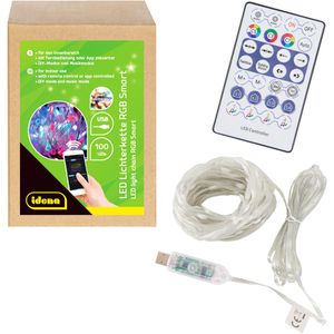 Idena Lichterkette 30521, RGB Smart, USB-Betrieb, für Innen, Draht, bunt, mit Fernbedienung & Timer, 100 LED, 12,9 m