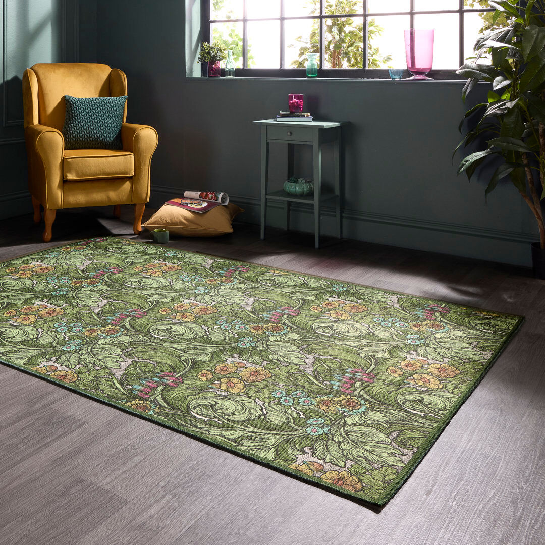 Brayden Studio Geometric Digitally Printed 100% Polyester Area Rug Green Rectangle 185 x 290 cm