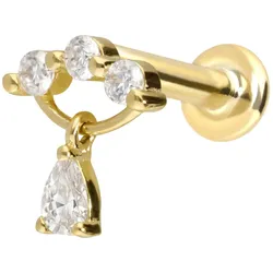 14 Karat Gold Labret mit Innengewinde MOISSANIT-BOGEN + MOISSANIT-TROPFEN