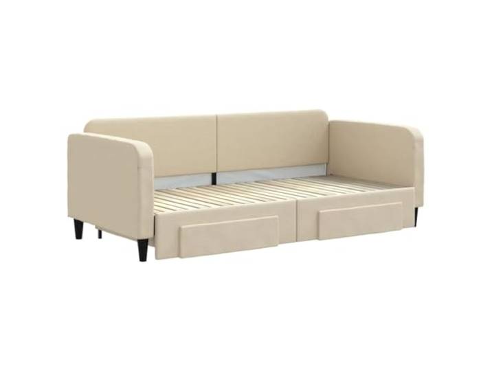 KTHLBRH Ausziehbares Schlafsofa weiß 90 x 200 cm Kunstleder 2 Matratzen inklusive, Gestell aus Holz und Metall, Lattenrost, modernes Design