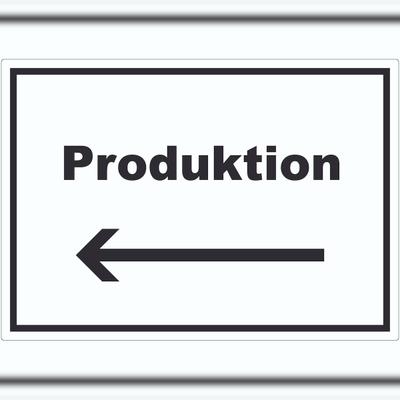 HB-Druck Produktion Aufkleber mit Text und Richtungspfeil links Herstellung waagerecht A1 (594x841mm)