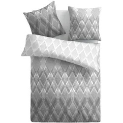 Bestlivings Bettwäsche 2-tlg. ( Raute Grau ) 100% Satin Baumwolle, 135x200cm und 80x80cm Set, kuschelig weicher Bettbezug - mit Reißverschluss