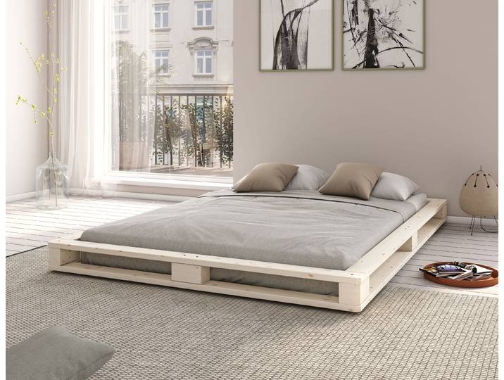 Futonbett GOODPRODUCT PALO  Massivholzbett, rundum Ablagefläche , beige (natur), B:158cm H:16cm L:218cm, Betten, Futonbett, Bodenbett, zertifiziertes Massivholz (Kiefer)