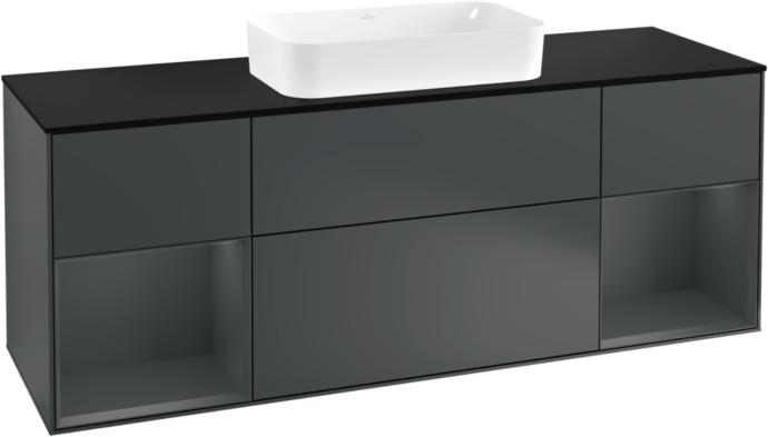 Villeroy und Boch Finion Waschtischunterschrank F332HGHG 160x60,3cm, Abdeckplatte black matt, Regale Midnight matt lacquer, Midnight Blue Matt Lacquer