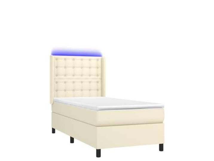 KKgypkn Boxspringbett mit Matratze & LED Creme 90x190 cm Kunstleder