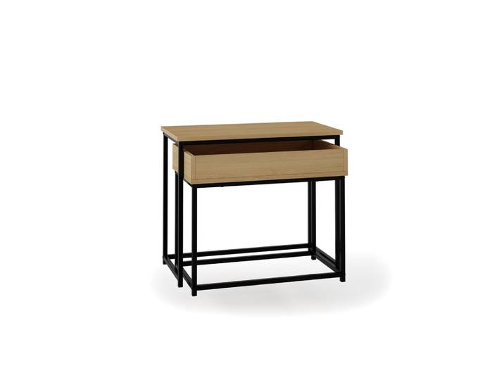 Lot tables d'appoint rectangulaires finition chêne acier noir 55x60x29