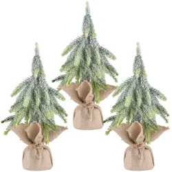 CREATIV green künstliche Pflanze Fichtenbäumchen geeist im Jutesack, 36cm, grün, 3er Set