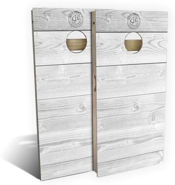 Skip's Garage Rustic White Wood Outdoor Cornhole Board Set