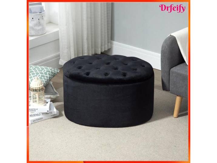 Banc de rangement - AKOZON - 11564 - Rembourré velours - Ovale 71x52x42 cm - Coffre de rangement