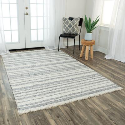 NAVATEXTURA Sun Ivory and Grey Stripe Hand-woven Wool Blend Rug