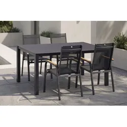 KETTLER Granada Garten-Essgruppe, Anthrazit, Alu/Spraystone, Tisch 160x95 cm, 4 Stapelsessel