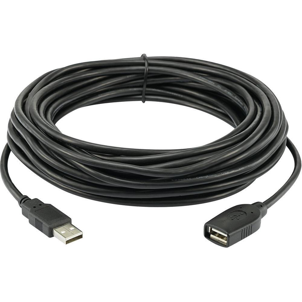 Renkforce USB 2.0 USB-A naar USB-A kabel, 10 meter, zwart, vergulde connectoren, RF-4096104