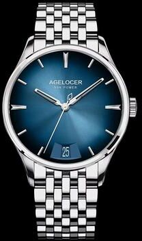 Inspired Finds AGELOCER Budapest Automatic Big Calendar Steel Watch For Men silver Blue Steel