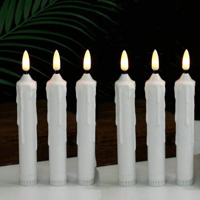 Inspired Living 6.6 Inch Flameless Taper Candles With 3D Wick Flickering LED Battery Operated Ivory Window Candles white Dripping Wax