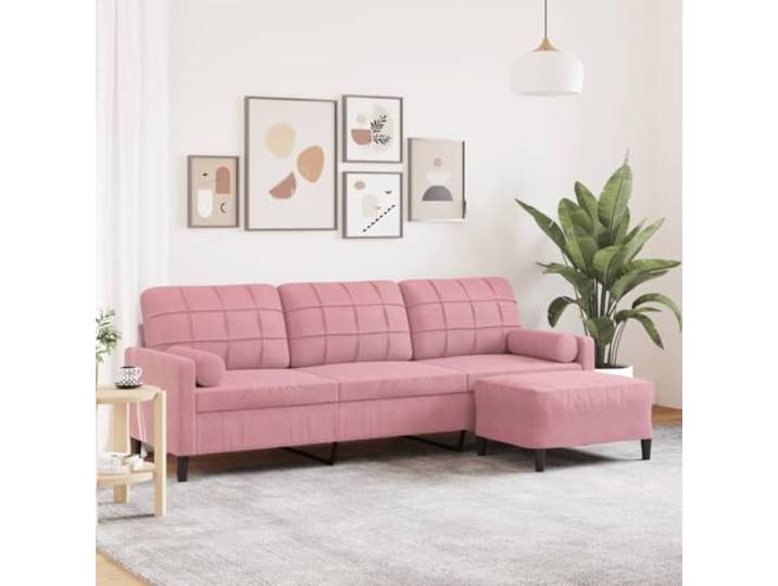 HEFZGDB 3-Sitzer-Sofa mit Hocker in Rosa 210 cm Samt Stoffbezug Metallgestell Wohnzimmer Sitzgruppe Relaxmöbel