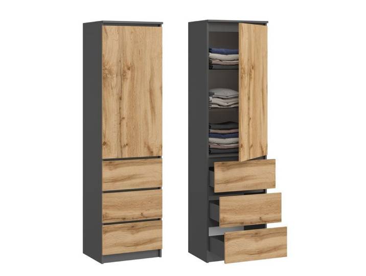 Armoire de rangement 3 tiroirs 3 étagères - Armoire de bureau - Meuble de rangement chambre - 50x40x180 cm - Anthracite et Chêne