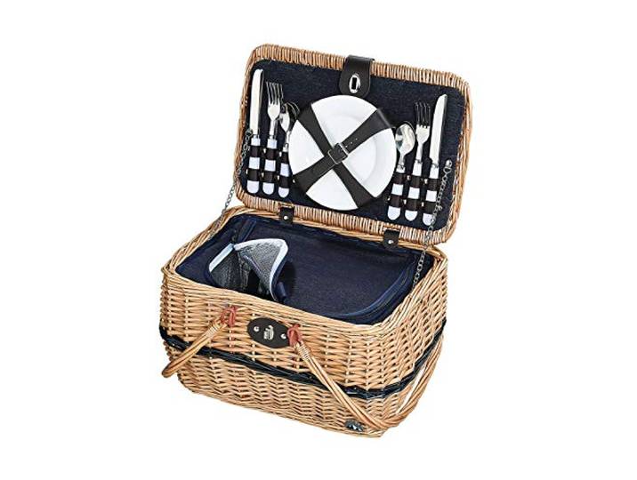 cilio Picknickkorb IDRO, Hellbraun, geflochtene Weide, Kühlfach, für 4 Stilvoller Picknick-Korb für 4 Personen aus geflochtener Weide mit Besteck, Gläsern, Tellern und praktischem Kühlfach.