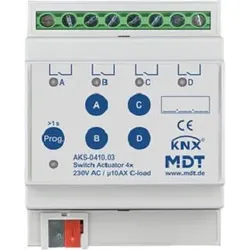 MDT Schaltaktor 4-fach REG 230VAC C-Last Standard 140μF 4TE AKS-0410.03