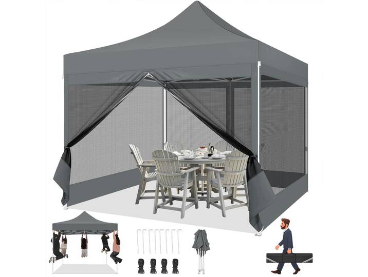 Auvent Pop-Up robuste 10x10 avec 4 moustiquaire murales, tente de fête de gazébo commerciale facile à installer, écran instantané extérieur