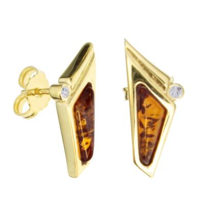 Paar Ohrstecker OSTSEE-SCHMUCK "- Agneta - Gold 333/000 - Bernstein/Zirk." Gr. 20, gold (gold 333, goldfarben, gelb), Ohrringe, Damen, 20, Gelbgold 333