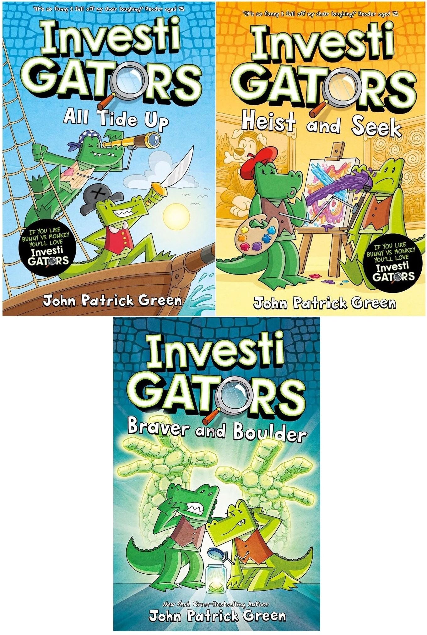 Macmillan Children's Books Investigators Series John Patrick Green Collection 3 Books Set SET 2 (Braver and Boulder, Heist and Seek, All Tide Up [Hardcover])