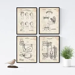 POSTER Set mit 4 Jahrgang Klinge Vater Patent A4 Schwarzer Rahmen