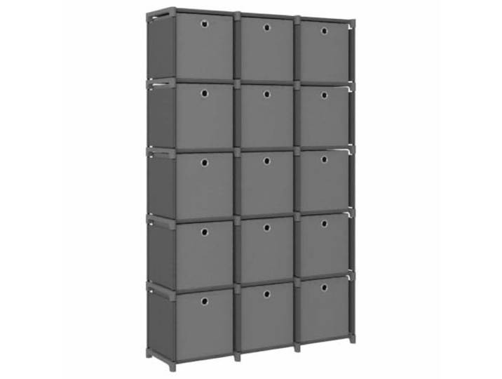 HKTMGDNG Würfelregal mit 15 Stoffboxen Standregal Grau 103x30x175.5 cm Stabiles Organisationssystem aus Stahl und Polyester für Wohnzimmer oder Arbeitszimmer mit flexibel herausnehmbaren Boxen.