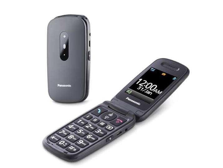 Panasonic KX-TU446EXG Seniorenmobiele telefoon (SOS-noodoproepknop, schokbestendig, grote afzonderlijke toetsen, grote lettertype) grijs