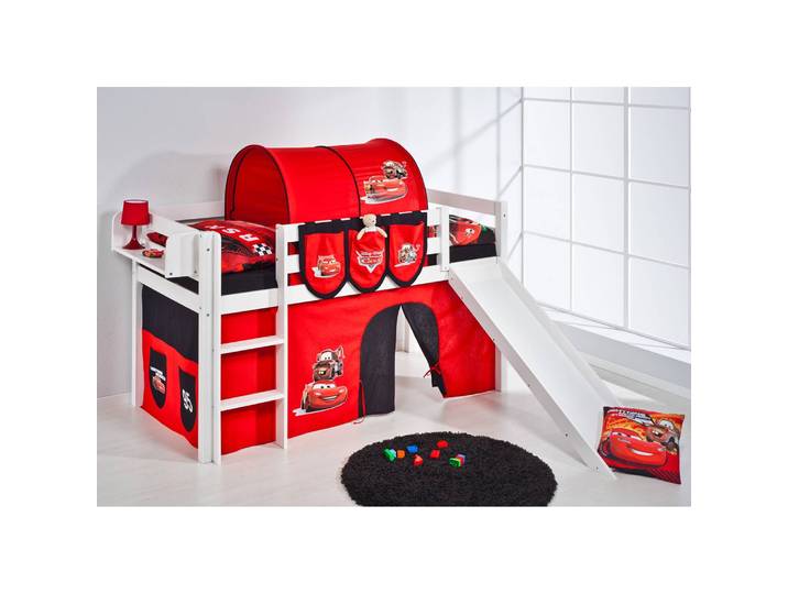 Hochbett Disney Cars 90 x 200cm Weiß mit Rutsche/mit Leiter