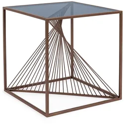 Beistelltisch Espiral Metall, modernes Design mit Sicherheitsglas, Braun Dunkelbronze, 48x48 cm