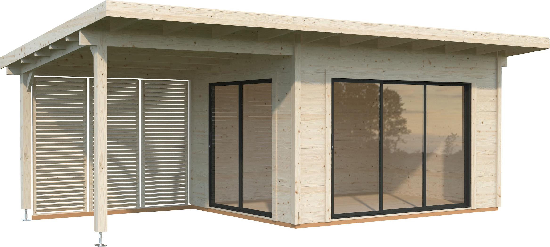 Palmako Premium Gartenhaus Grace 11,2+8,2 m² Slide Plus - 56 mm naturbelassen