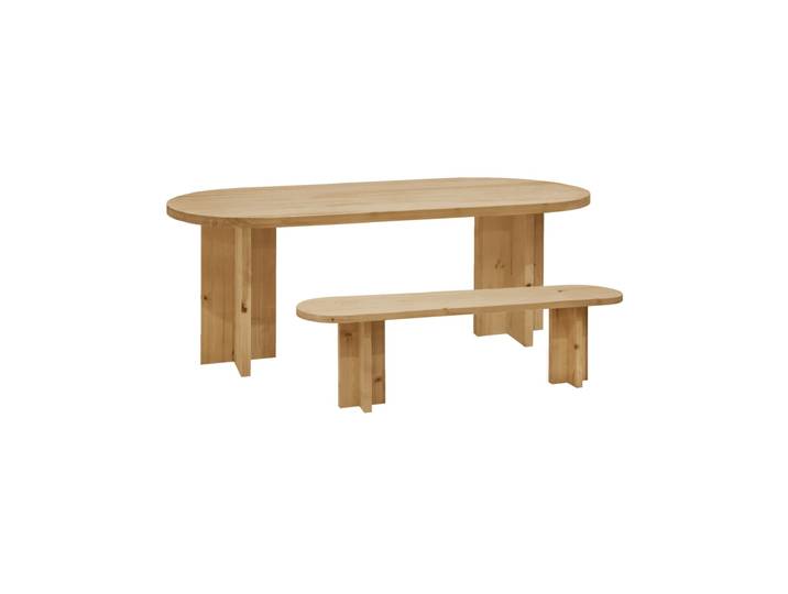 Ensemble table à manger ovale et banc bois de sapin marron 180x75cm