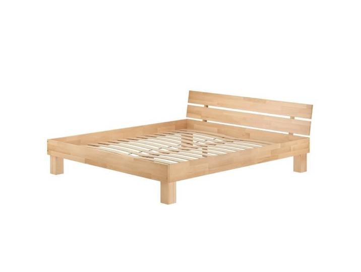 Grand lit adulte en hêtre naturel 200x200 style moderne accessoires sélectionnables V-60.80-20lattes flexibles