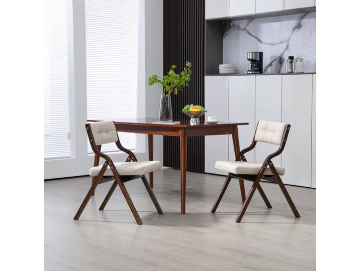 Chaises pliantes rembourrées - HOMEFUN - 2 pièces - 61x48x77 cm - Crème - Bois - Coussin agrandi