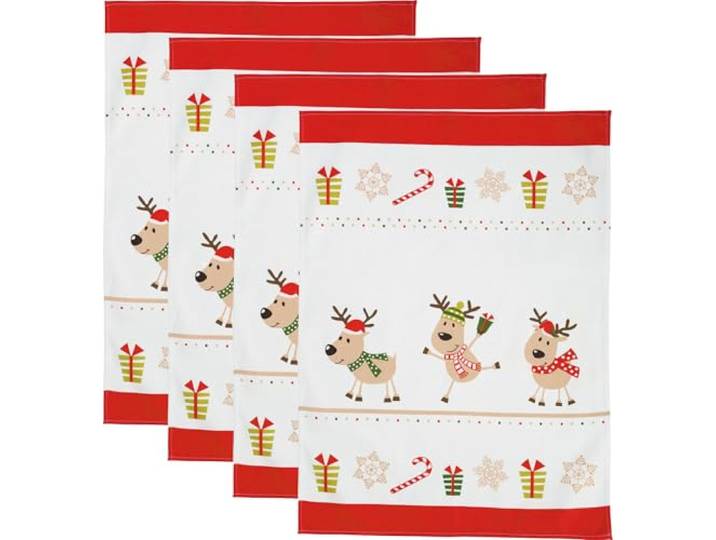 Erwin Müller Geschirrtuch 4er-Pack Baumwolle Rentiere Größe 50x70 cm