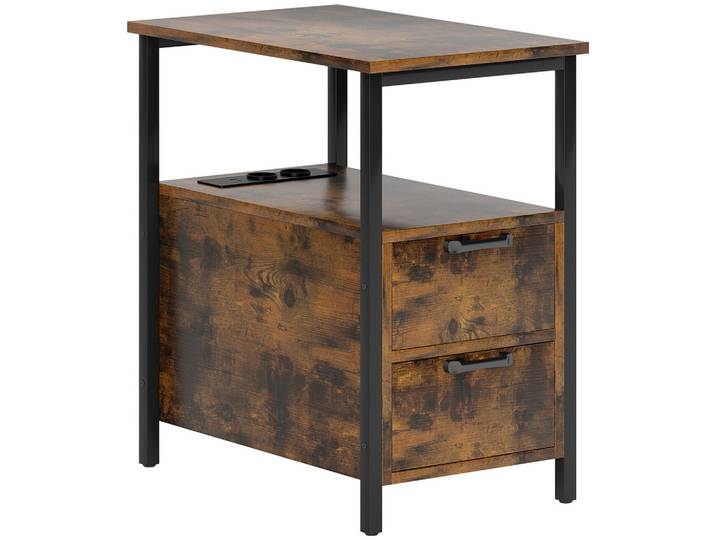 Homcom Beistelltisch Couchtisch mit Aufladestation, USB-Anschlüssen und Steckdosen, Braun, 35x58.5x55 cm, Wohnzimmer, Wohnzimmertische, Beistelltische