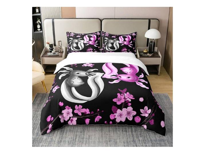 LuxusKollektion Kinderbettwäsche Bettwäsche-Set Axolotl 135x200 Rosa Kirschblüte