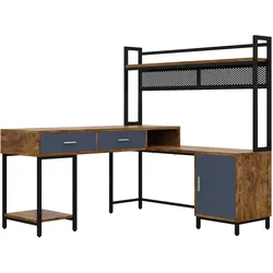 SCHREIBTISCH L-Form Industrie-Design mit Regal & Schrank 140x140cm