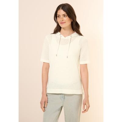 Kapuzenshirt CECIL, Damen, Gr. XL (44), weiß (vanilleweiß), Web, 50% Baumwolle, 50% Polyester, unifarben, normal normal, ohne Ausschnitt, Bündchen, Shirts Kapuzenshirt, aus softem Materialmix