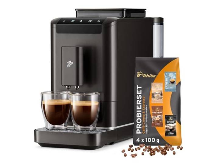 Tchibo Kaffeevollautomat Esperto2 Caffè mit 2-Tassen-Funktion für Caffè Crema und Espresso, Granite Black - INKLUSIVE Kaffeeprobierset GRATIS