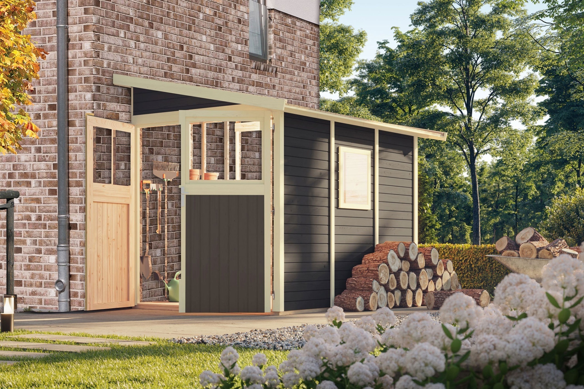 Karibu Gartenhaus Gerätehaus Wandlitz 3 terragrau 181x268x230 cm