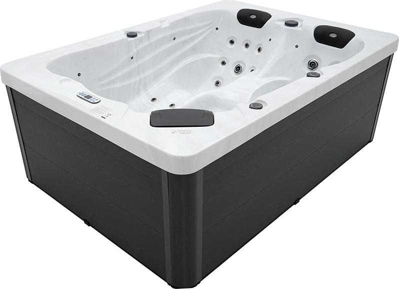 HOME DELUXE - Outdoor Whirlpool - SUNSET Plus Treppe und Thermoabdeckung - Maße: 220 x 156 x 82 cm - Inkl. 32 Massagedüsen und 13 Lichtquellen I Außen Whirlpool Spa