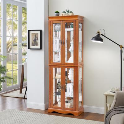 DEVERA Lighted Glass Curio Display Cabinet