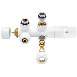 Anschlussgarnitur Mittelanschluss Heizkörper Thermostat Multiblock Eck Weiß NEU