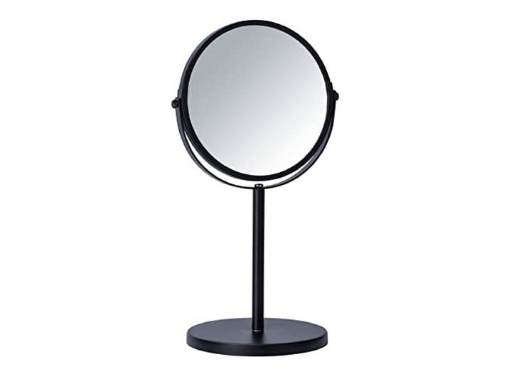 WENKO Kosmetik-Standspiegel Assisi Ø 17 cm Schwarz - schwenkbarer Schminkspiegel mit 3-Fach Vergrößerung, Spiegelfläche ø 16 cm 300% Vergrößerung, Stahl, 18.5 x 34.5 x 15 cm, Schwarz
