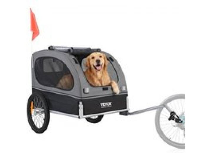 VEVOR Hundeanhänger 40 kg Fahrradanhänger Kohlenstoffstahl + 600D Oxford-Gewebe + PP faltbar 1440 x 720 x 779 mm als Anhänger Gefaltete Größe 760 x 560 x 195 mm Schwarz&Grau