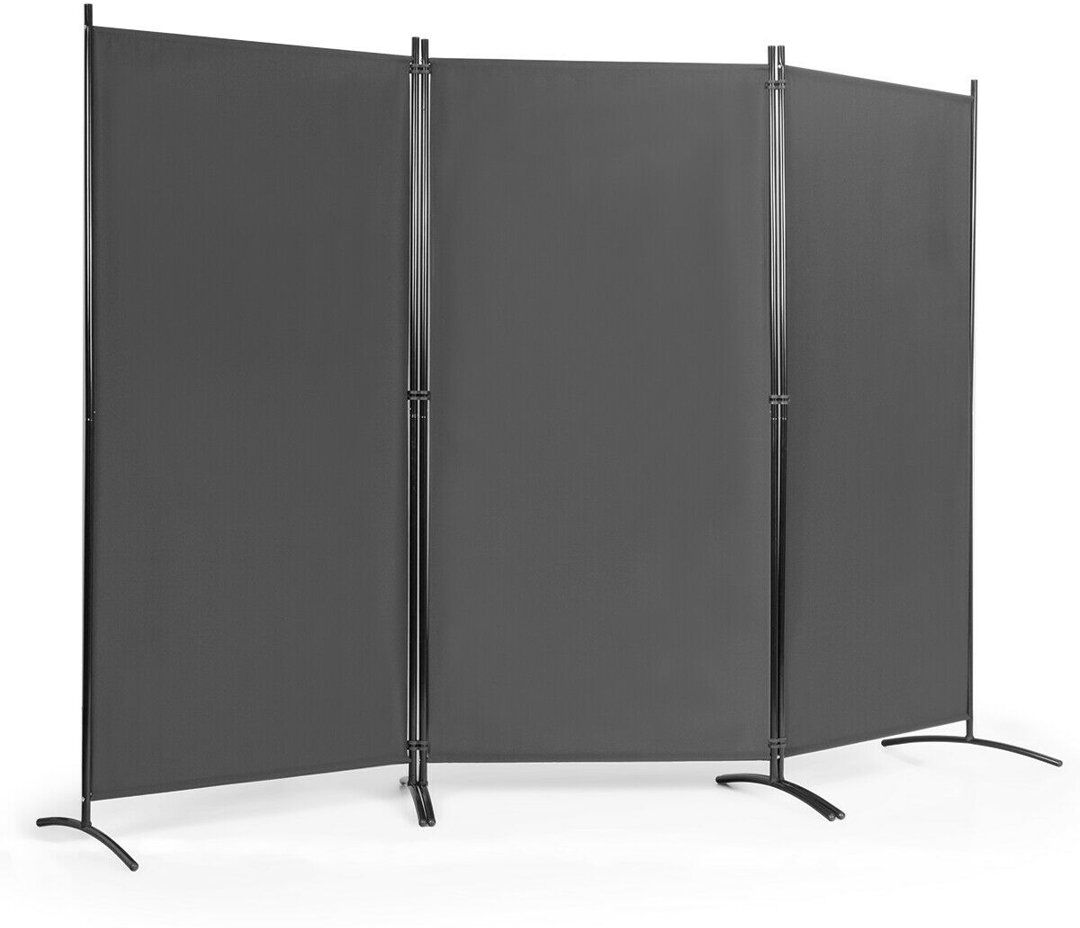 Blue Elephant Ecevit 3 - Panel Folding Room Divider Grey 183cm H x 260cm W x 15cm D