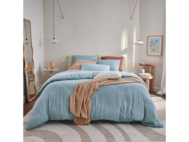 Essix Housse de Couette en Gaze de Coton\, 260 x 240 cm\, Tendresse Heure Bleue\, Bleu