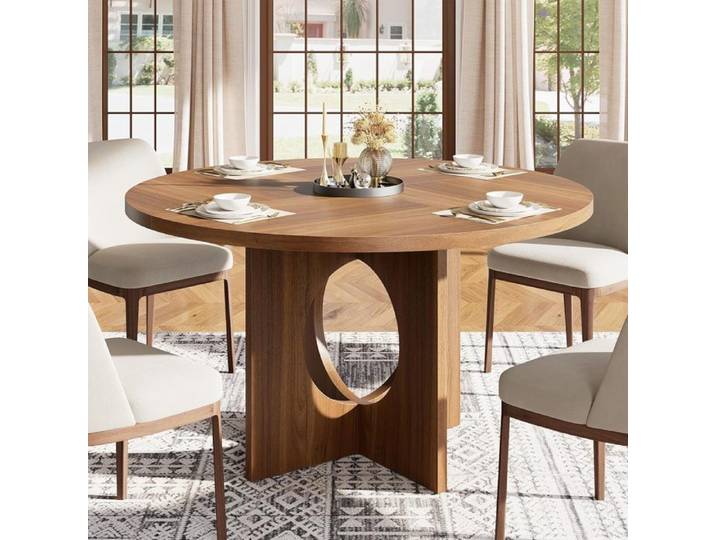 Table à manger ronde - Table de cuisine ronde de 120 cm de diamètre avec piètement robuste - 120 × 120 × 75 cm - Marron