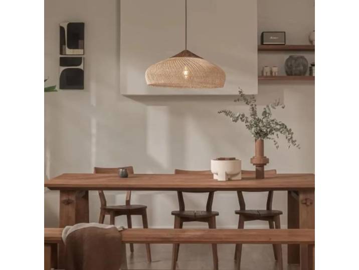 Lustre bohème en rotin tissé à la main, suspension scandinave en osier avec base E27 pour salle à manger et Loft